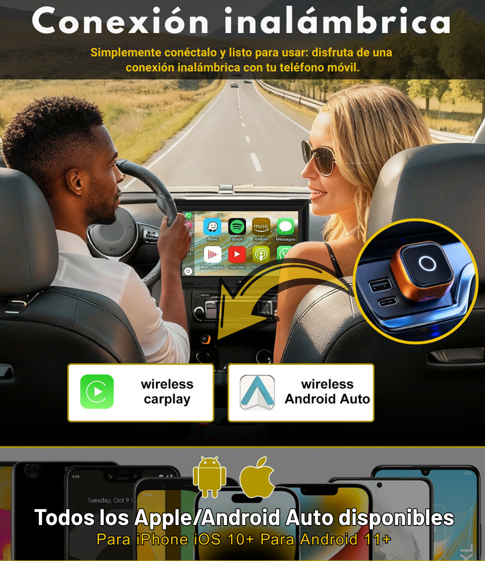 SwiftLink SE Max Adaptador USB para Carplay y Android Auto/Negro-Naranja