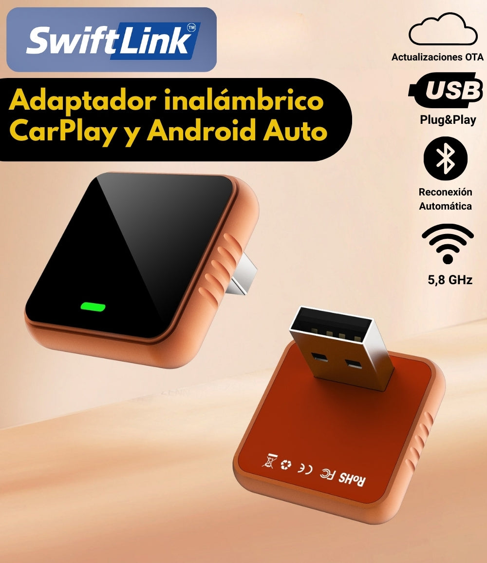 SwiftLink SE Air Adaptador USB para Carplay y Android Auto/Negro-Naranja