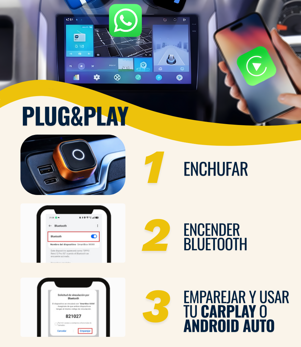 SwiftLink SE Max Adaptador USB para Carplay y Android Auto/Negro-Naranja