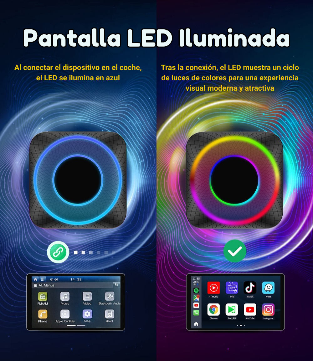 SwiftLink AIBOX 2025 – Adaptador inalámbrico CarPlay y Android Auto | Chip SM6225 | 4GB RAM + 64GB de Memoria | Android 13 | Compatible con más de 800 modelos de coche