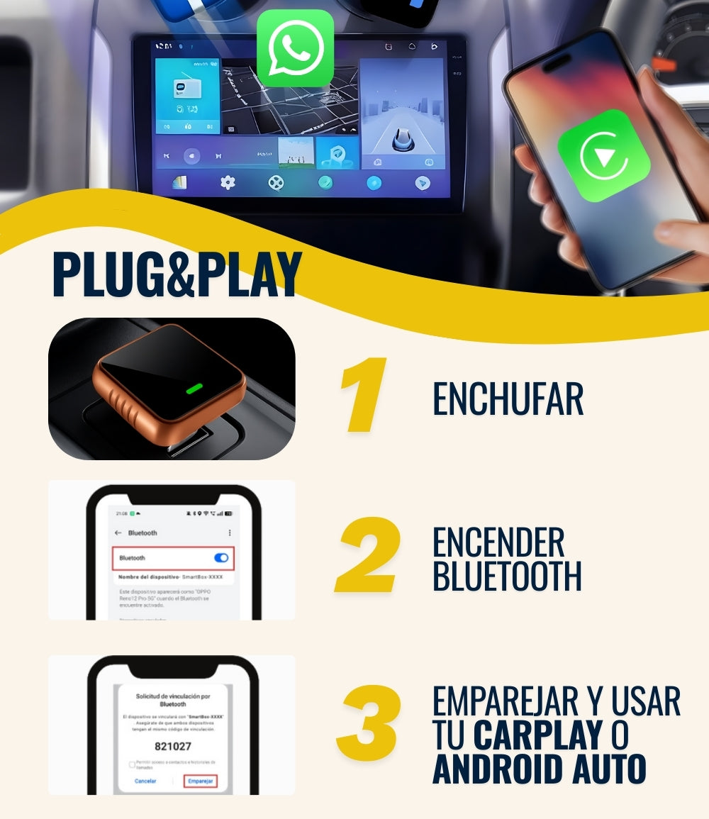 SwiftLink SE Air Adaptador USB para Carplay y Android Auto/Negro-Naranja