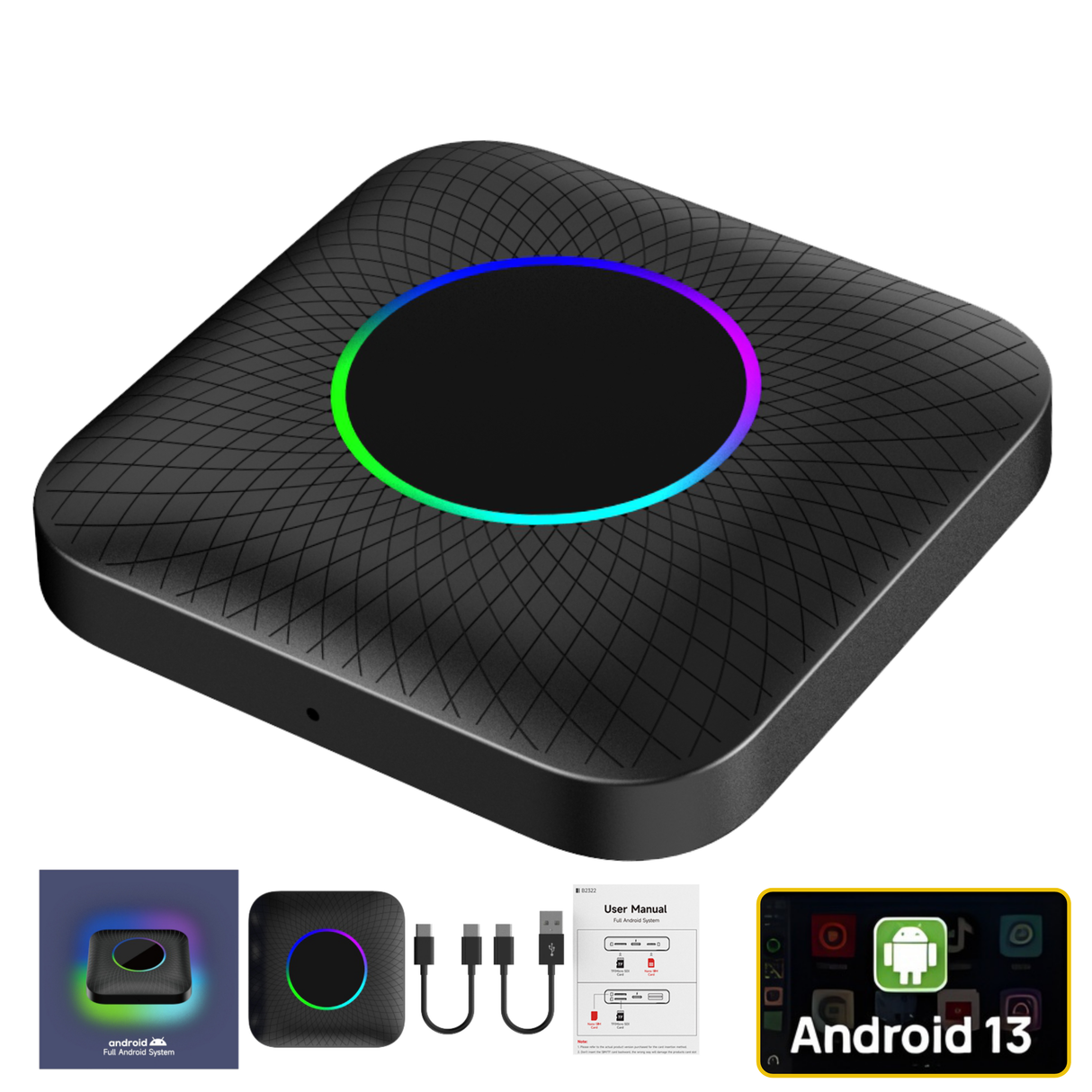 SwiftLink AIBOX Pro 2025 | Adaptador inalámbrico CarPlay & Android Auto | Android 13 | 8GB RAM + 128GB ROOM | Chip SM6225 | Compatibilidad universal 800+ coches