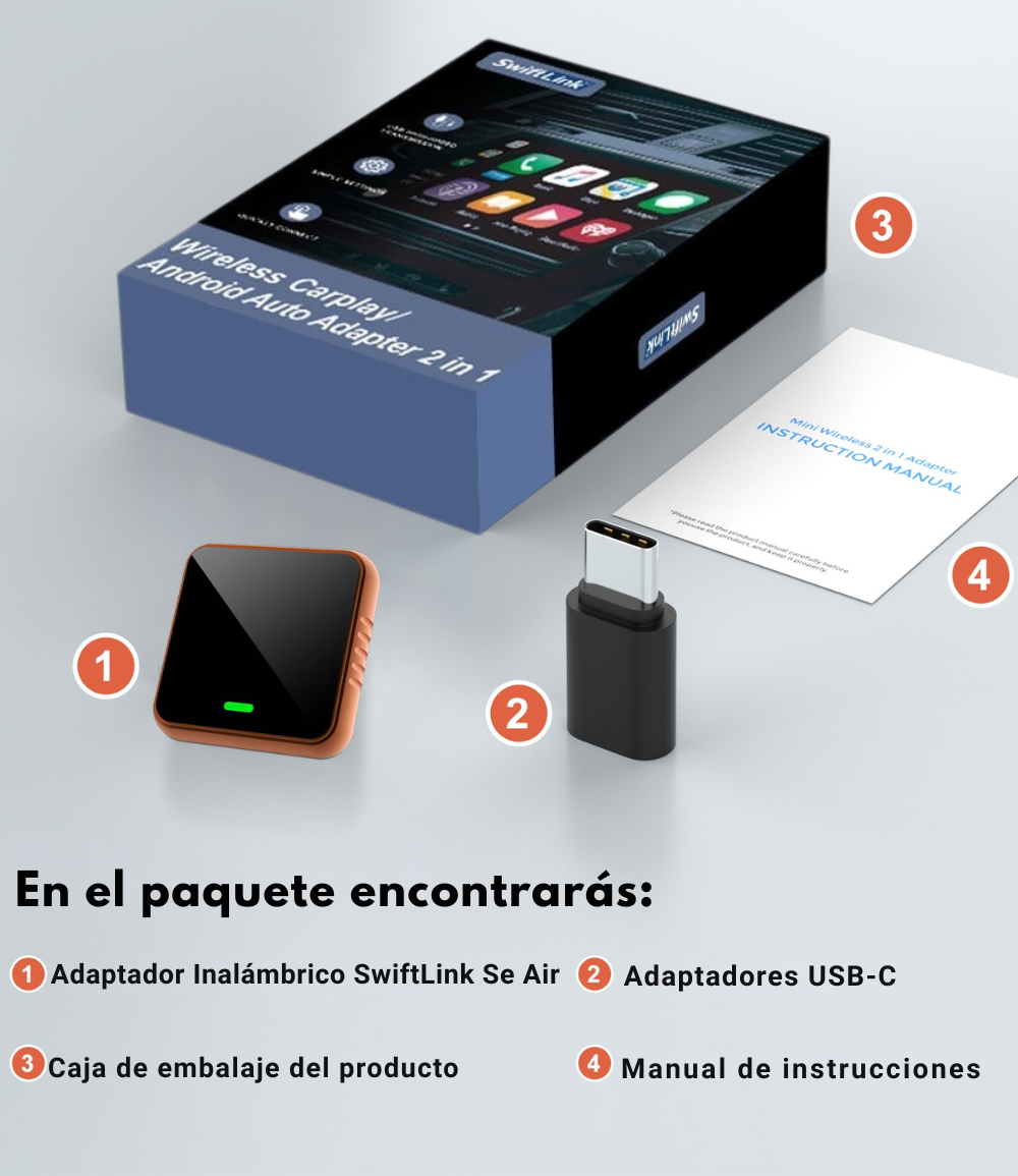 SwiftLink SE Air Adaptador USB para Carplay y Android Auto/Negro-Naranja