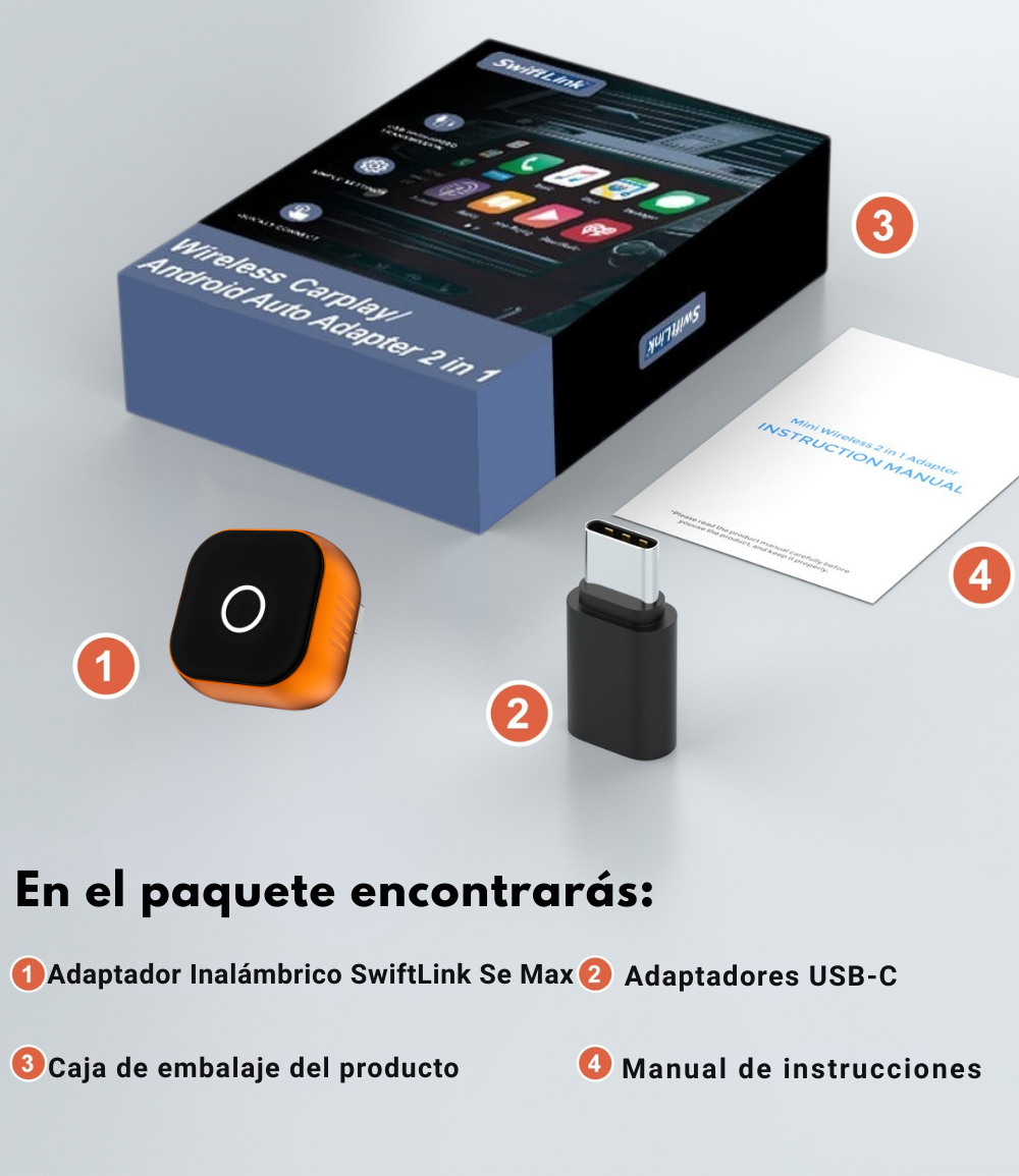 SwiftLink SE Max Adaptador USB para Carplay y Android Auto/Negro-Naranja